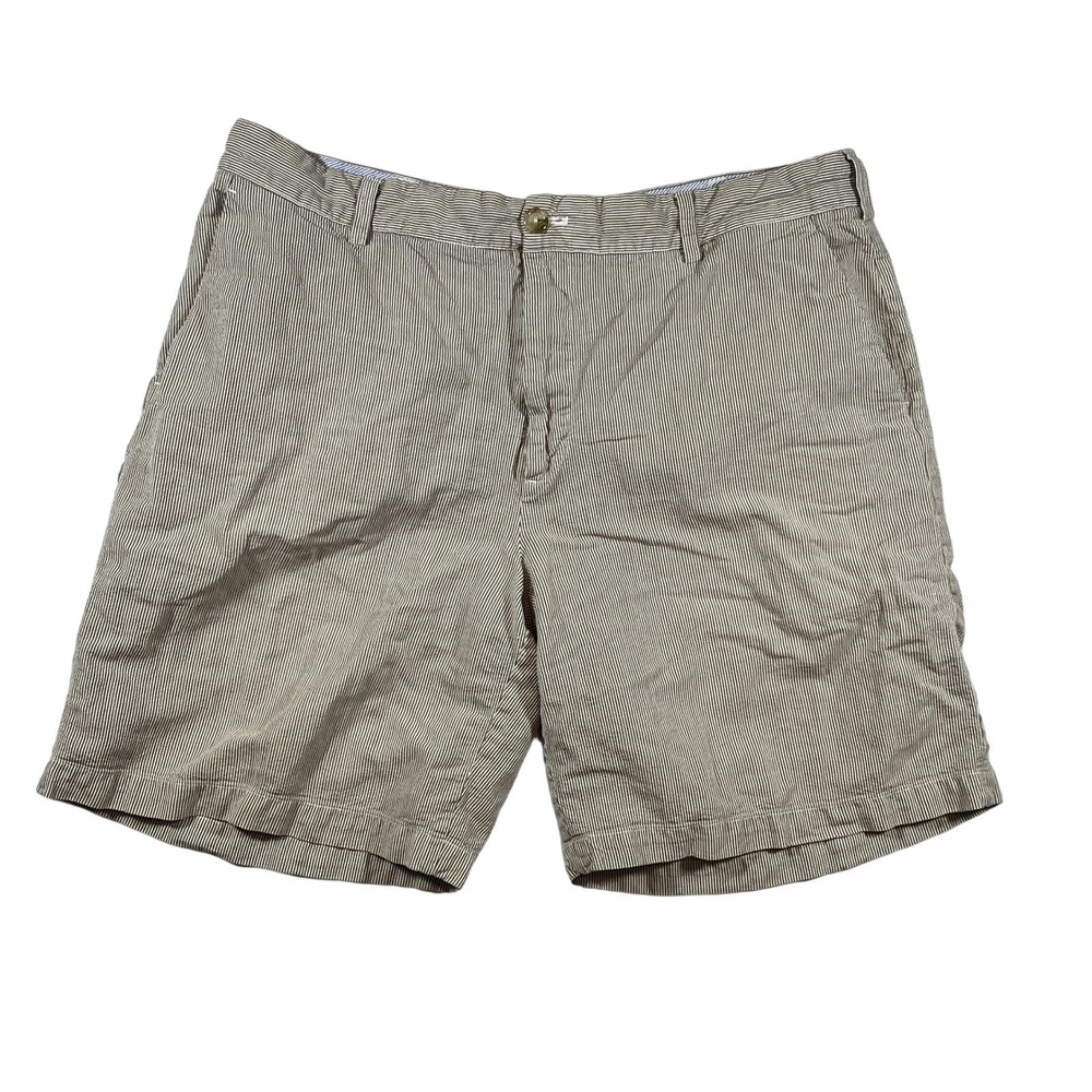 IZOD‎ Seersucker Shorts Mens 38"x9" Tan White Striped Coastal Preppy Summer Golf